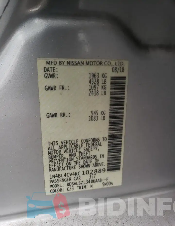 1N4BL4CV4KC102889 Photo# 12