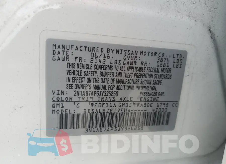 3N1AB7AP5JY326258 Photo# 13