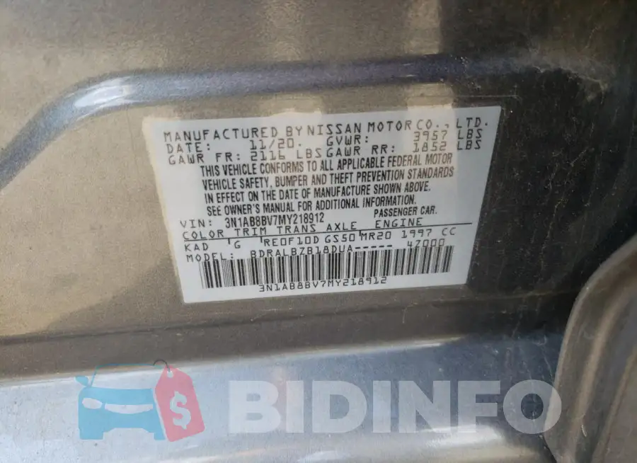 3N1AB8BV7MY218912 Photo# 12