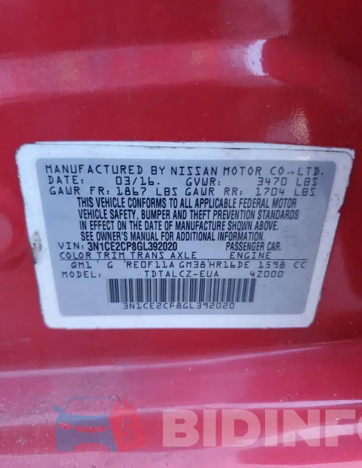 3N1CE2CP8GL392020 Photo# 12