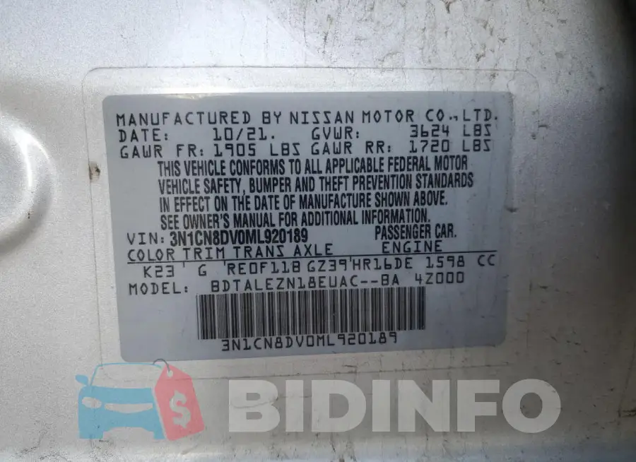 3N1CN8DV0ML920189 Photo# 12