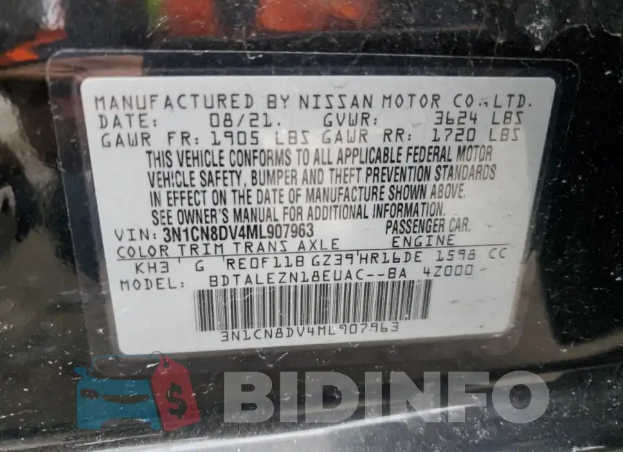 3N1CN8DV4ML907963 Photo# 12