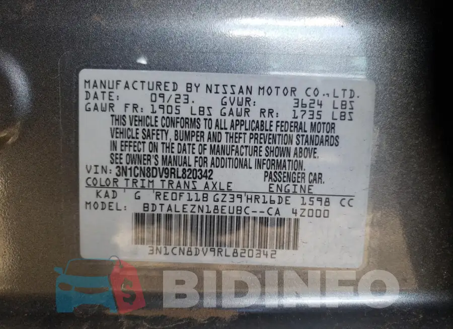 3N1CN8DV9RL820342 Photo# 12
