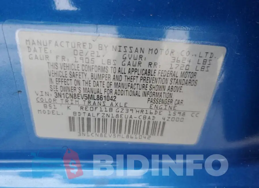 3N1CN8EV5ML861042 Photo# 13