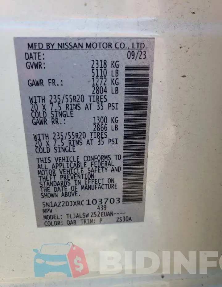 5N1AZ2DJXRC103703 Photo# 13