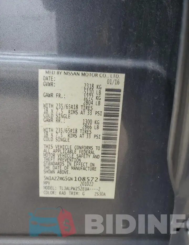 5N1AZ2MG5GN108572 Photo# 13