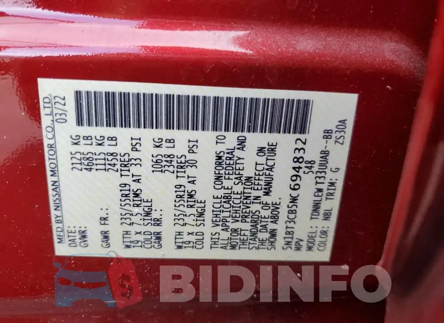 5N1BT3CB5NC694832 Photo# 13