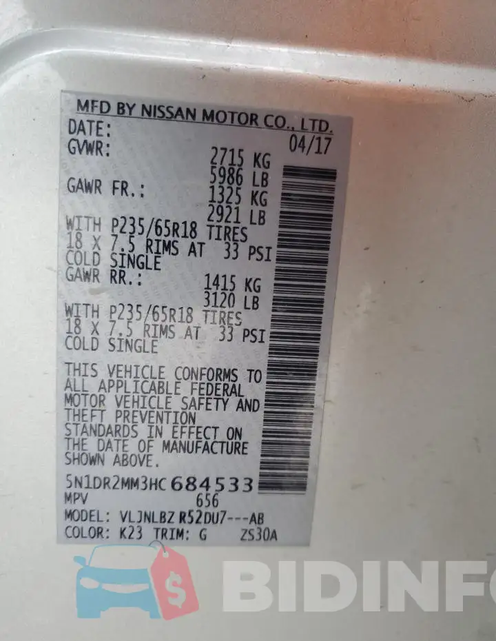 5N1DR2MM3HC684533 Photo# 13