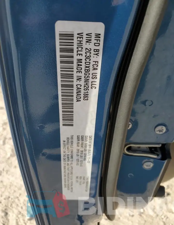 2C3CDXBG5NH261863 Photo# 13