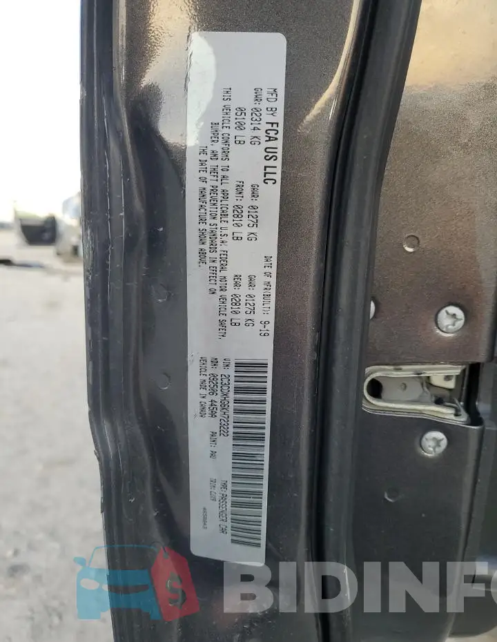 2C3CDXHG6KH723222 Photo# 12