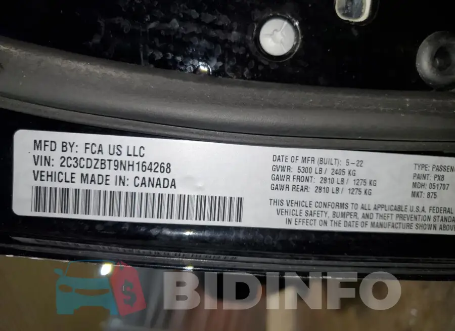 2C3CDZBT9NH164268 Photo# 12