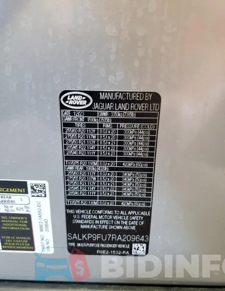 SALKP9FU7RA209643 Photo# 13