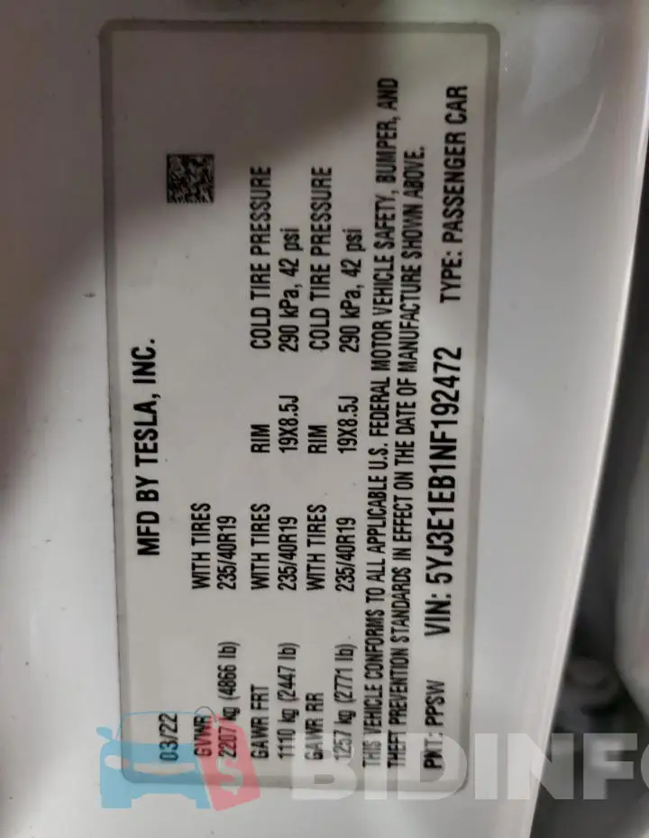 5YJ3E1EB1NF192472 Photo# 12