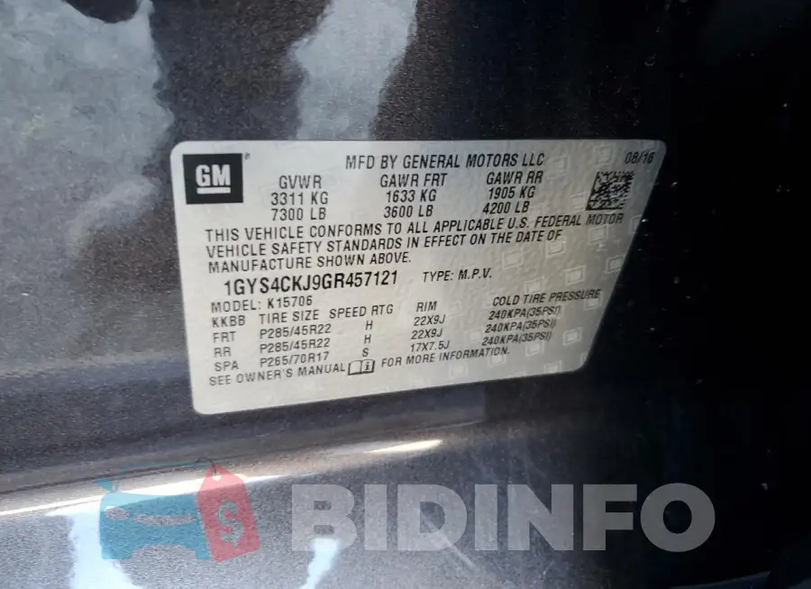 1GYS4CKJ9GR457121 Photo# 13