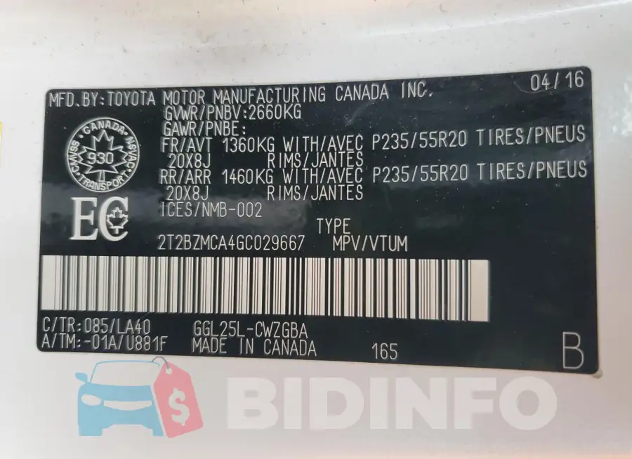 2T2BZMCA4GC029667 Photo# 14