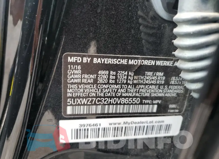 5UXWZ7C32H0V86550 Photo# 13