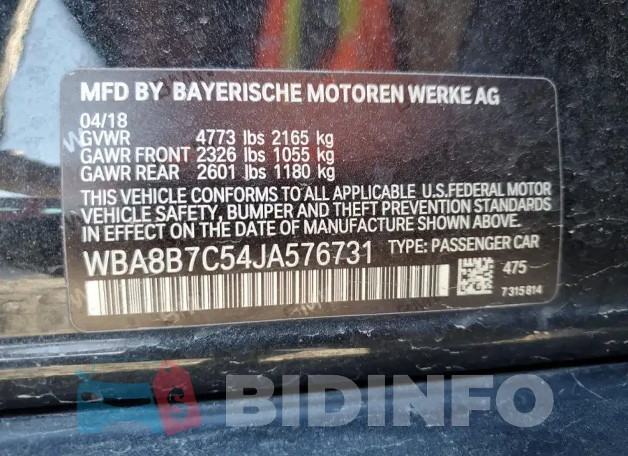 WBA8B7C54JA576731 Photo# 12