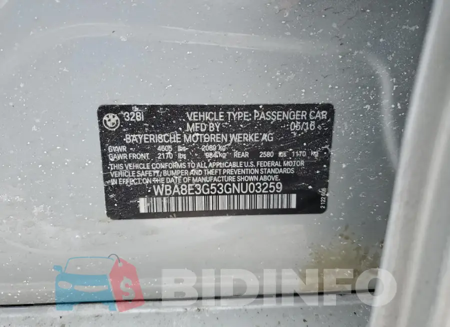 WBA8E3G53GNU03259 Photo# 12