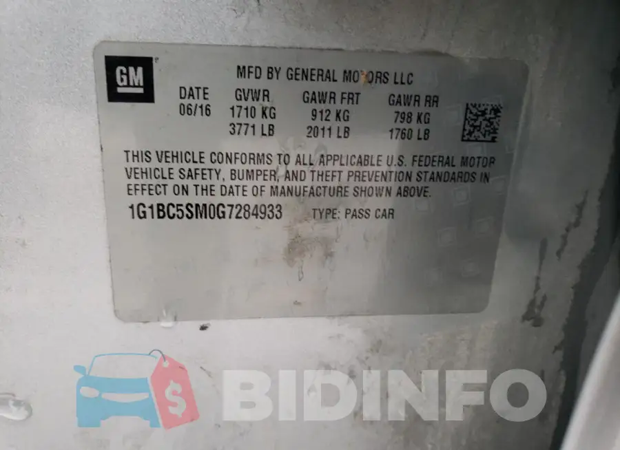 1G1BC5SM0G7284933 Photo# 12