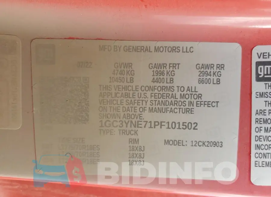 1GC3YNE71PF101502 Photo# 12