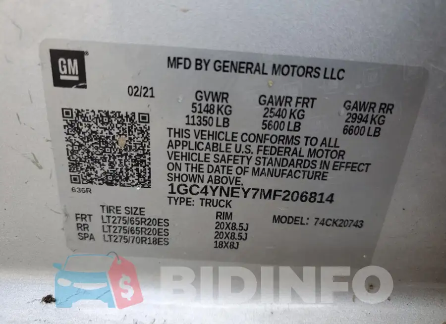1GC4YNEY7MF206814 Photo# 12