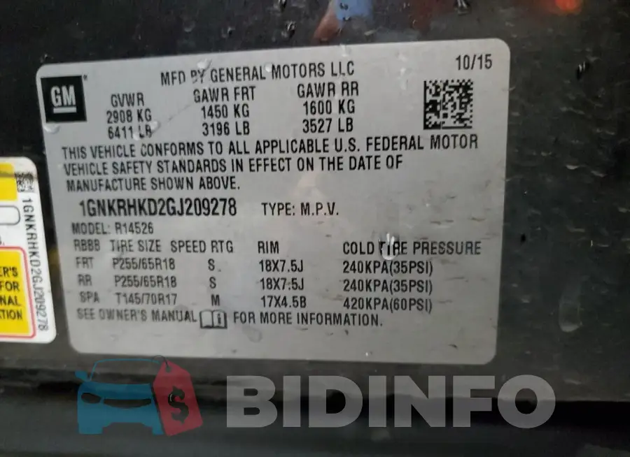 1GNKRHKD2GJ209278 Photo# 13