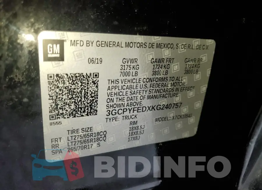 3GCPYFEDXKG240757 Photo# 12