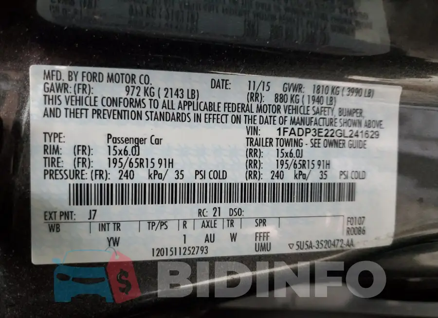 1FADP3E22GL241629 Photo# 12