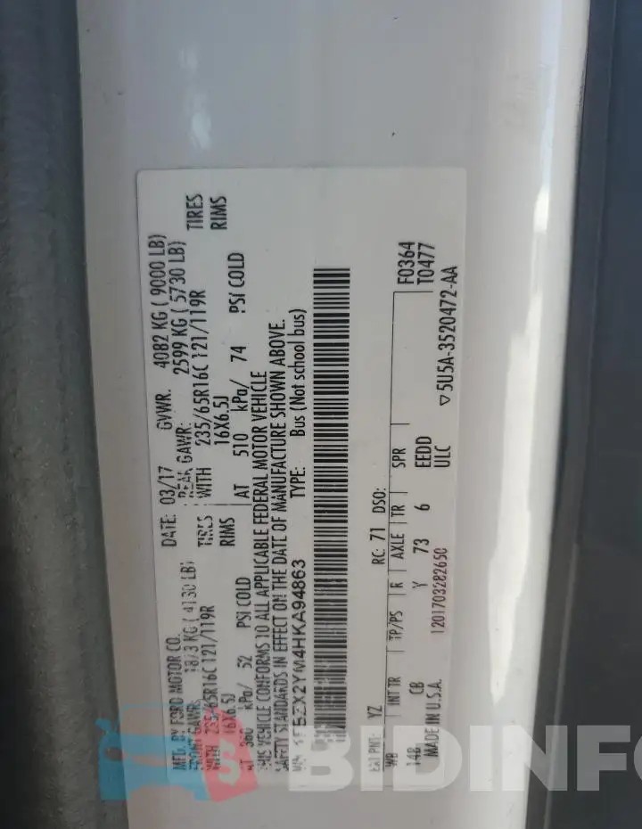 1FBZX2YM4HKA94863 Photo# 13