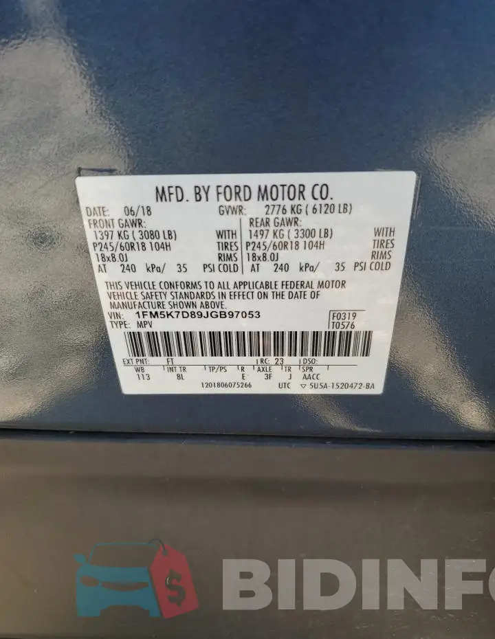 1FM5K7D89JGB97053 Photo# 13