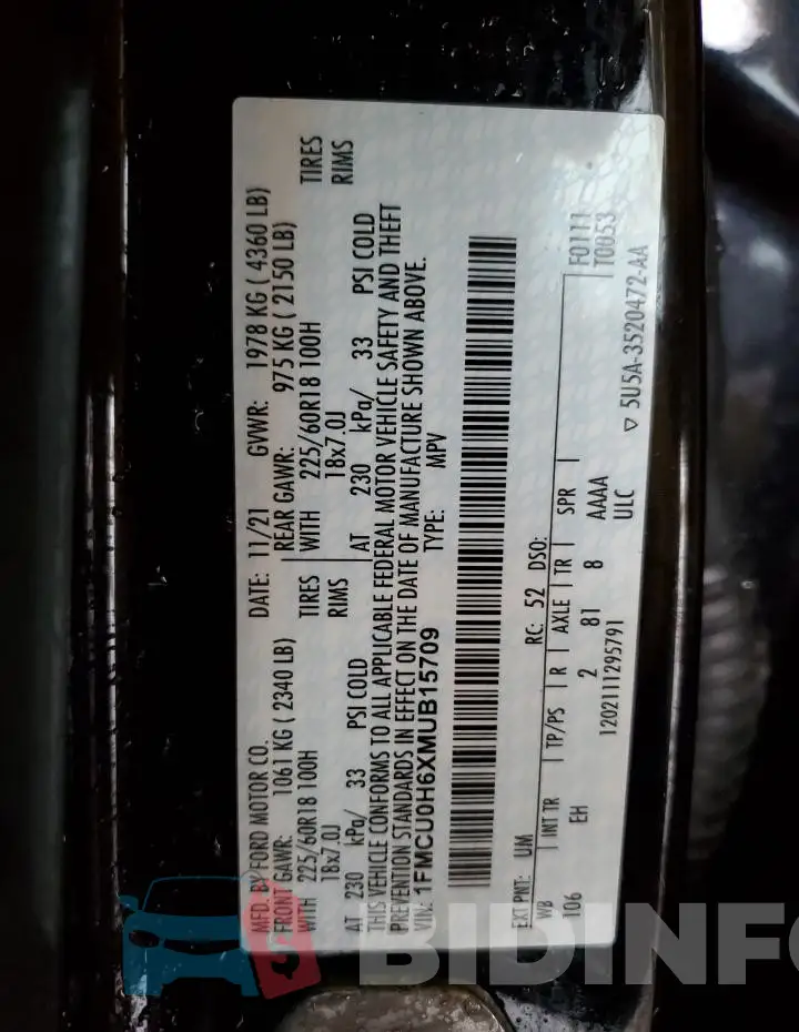 1FMCU0H6XMUB15709 Photo# 13