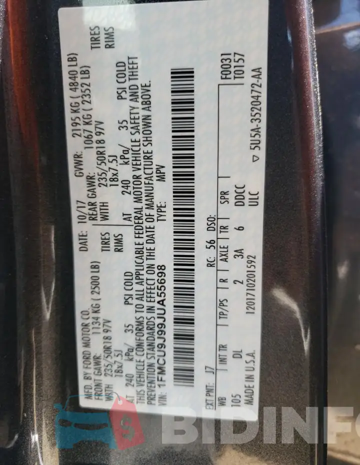 1FMCU9J99JUA55698 Photo# 12