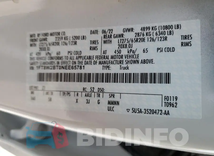 1FT8W2BT0NEE65781 Photo# 12