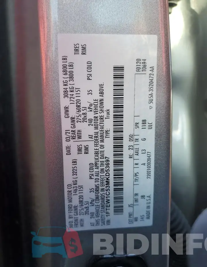 1FTEW1C53MKD53697 Photo# 13