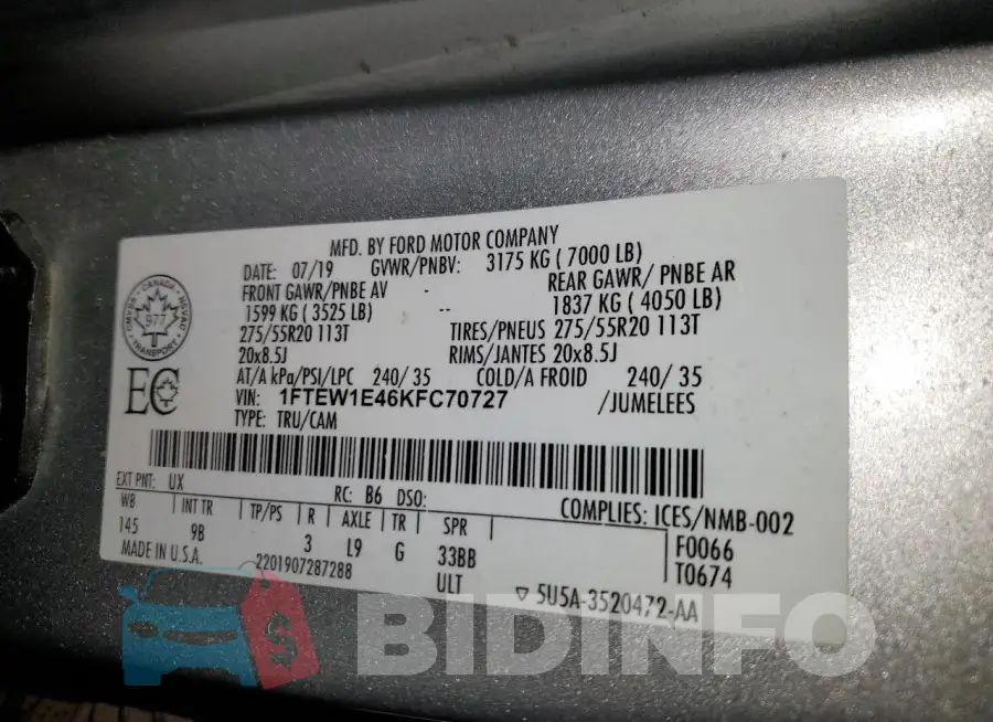 1FTEW1E46KFC70727 Photo# 12