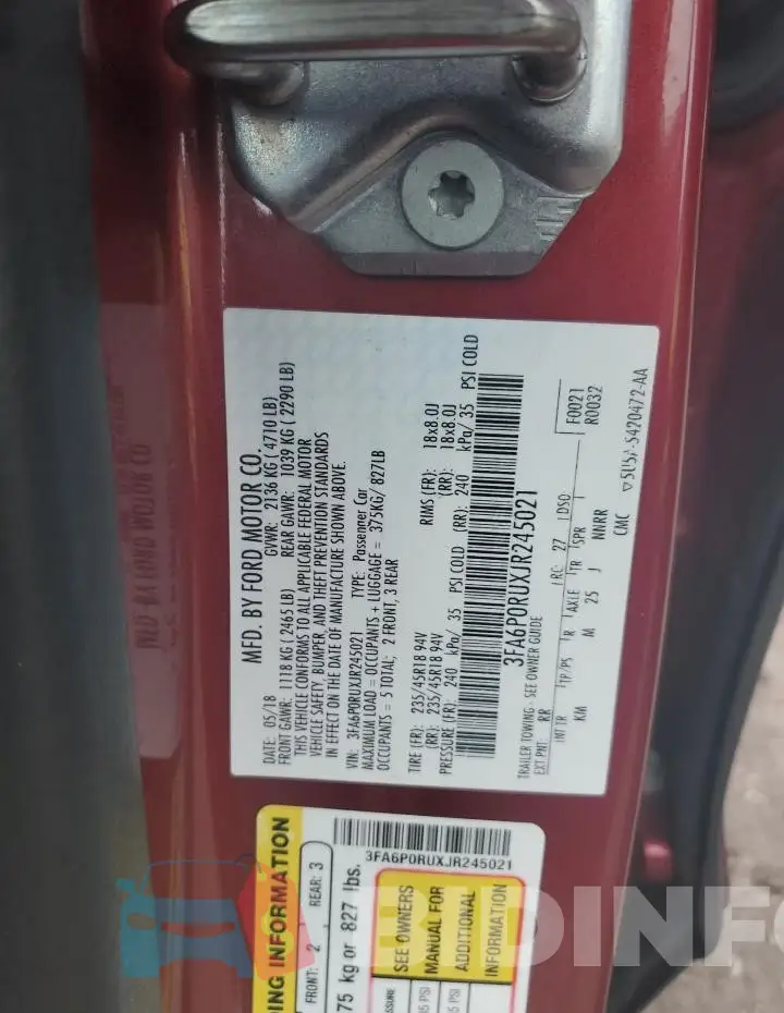 3FA6P0RUXJR245021 Photo# 12