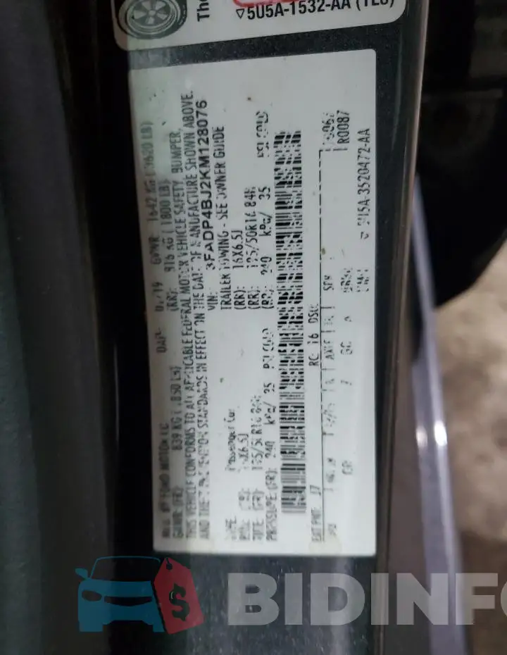 3FADP4BJ2KM128076 Photo# 12