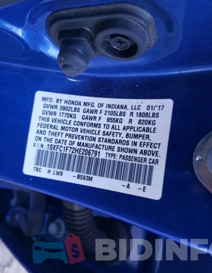19XFC1F72HE206791 Photo# 12