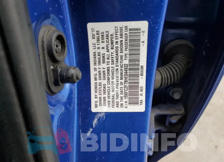 19XFC2F78HE044932 Photo# 12
