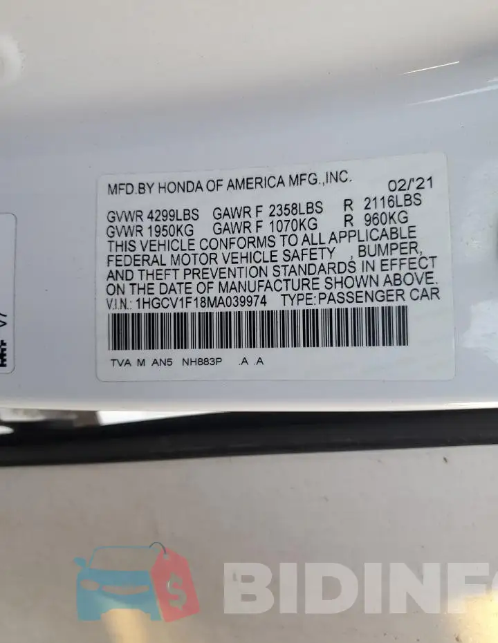 1HGCV1F18MA039974 Photo# 12