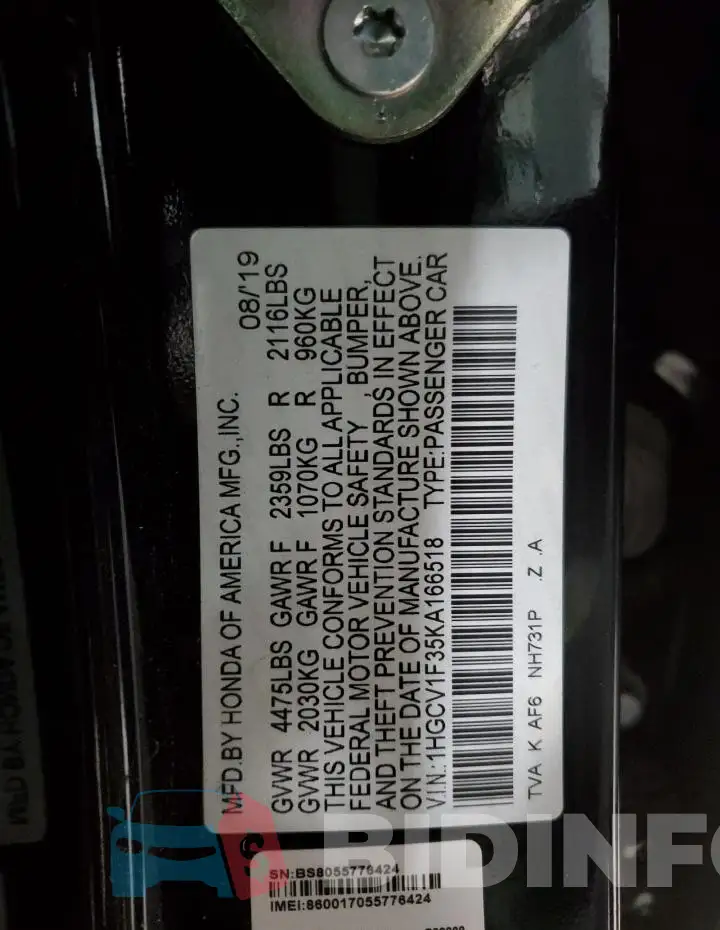 1HGCV1F35KA166518 Photo# 12