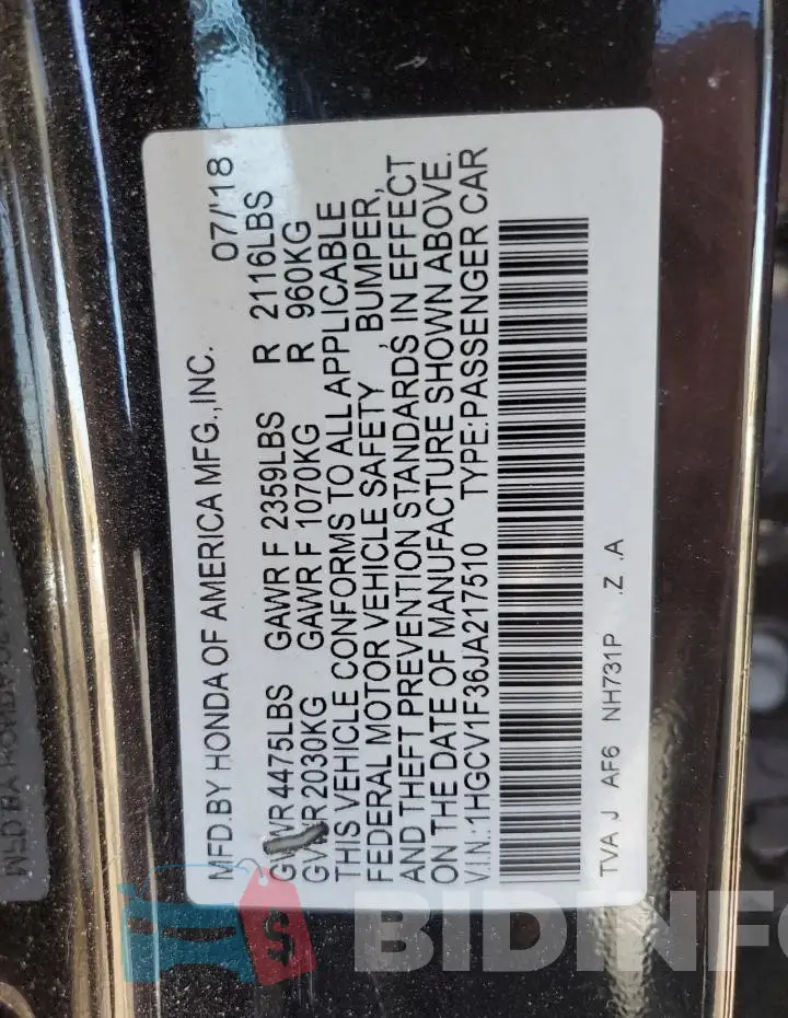 1HGCV1F36JA217510 Photo# 12