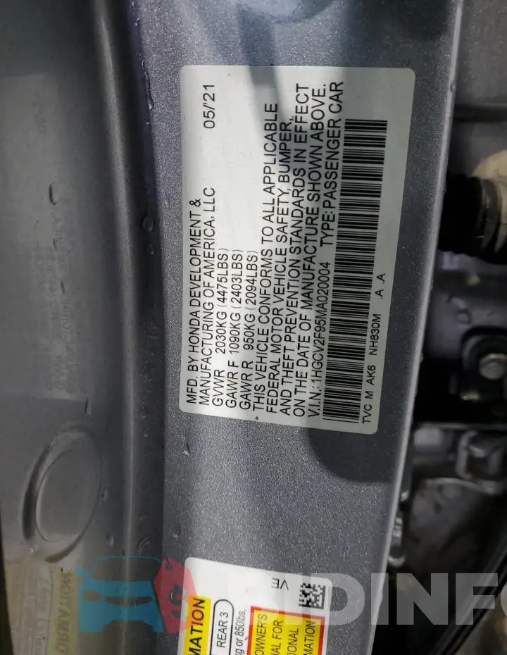 1HGCV2F95MA020004 Photo# 12