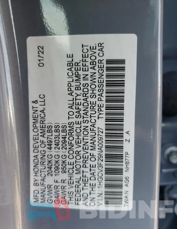 1HGCV3F29NA009727 Photo# 12