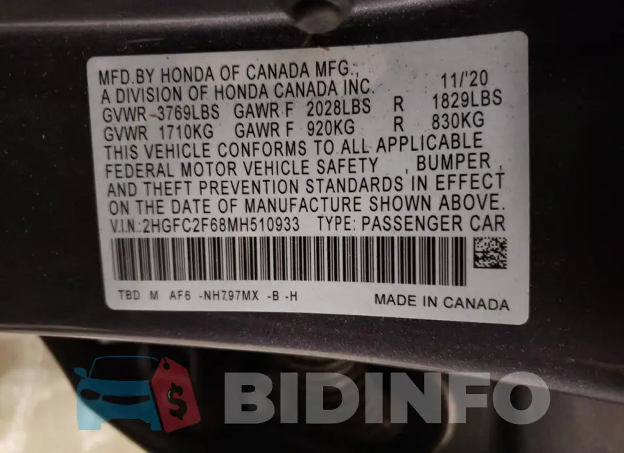 2HGFC2F68MH510933 Photo# 12