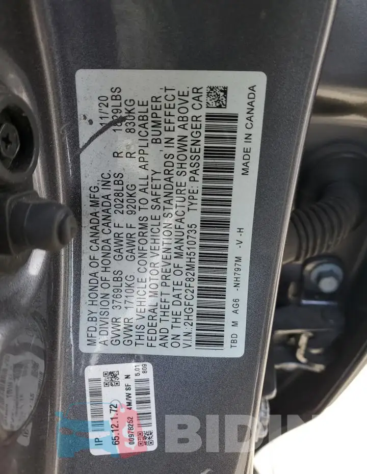 2HGFC2F82MH510735 Photo# 12