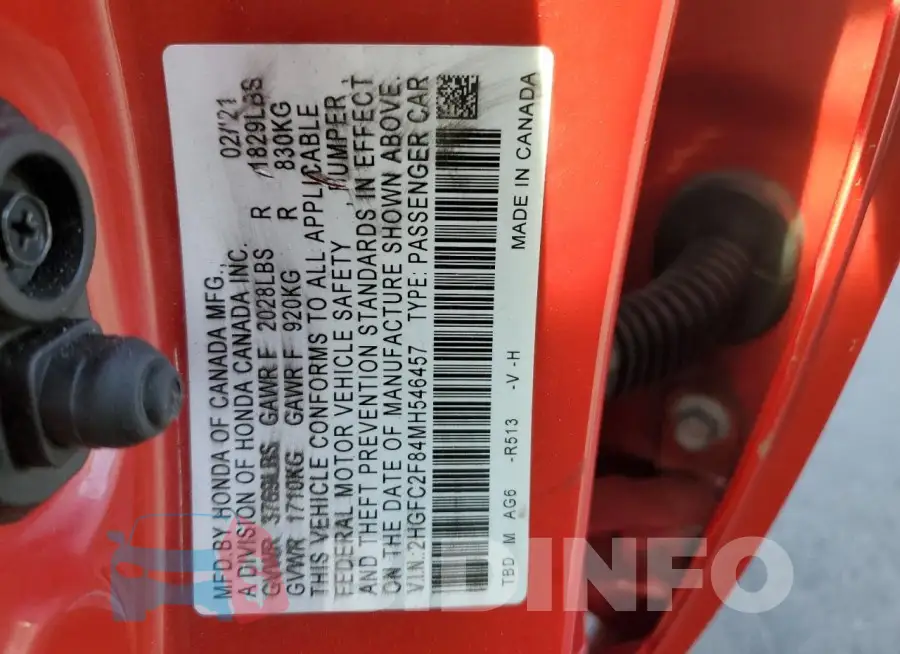 2HGFC2F84MH546457 Photo# 12