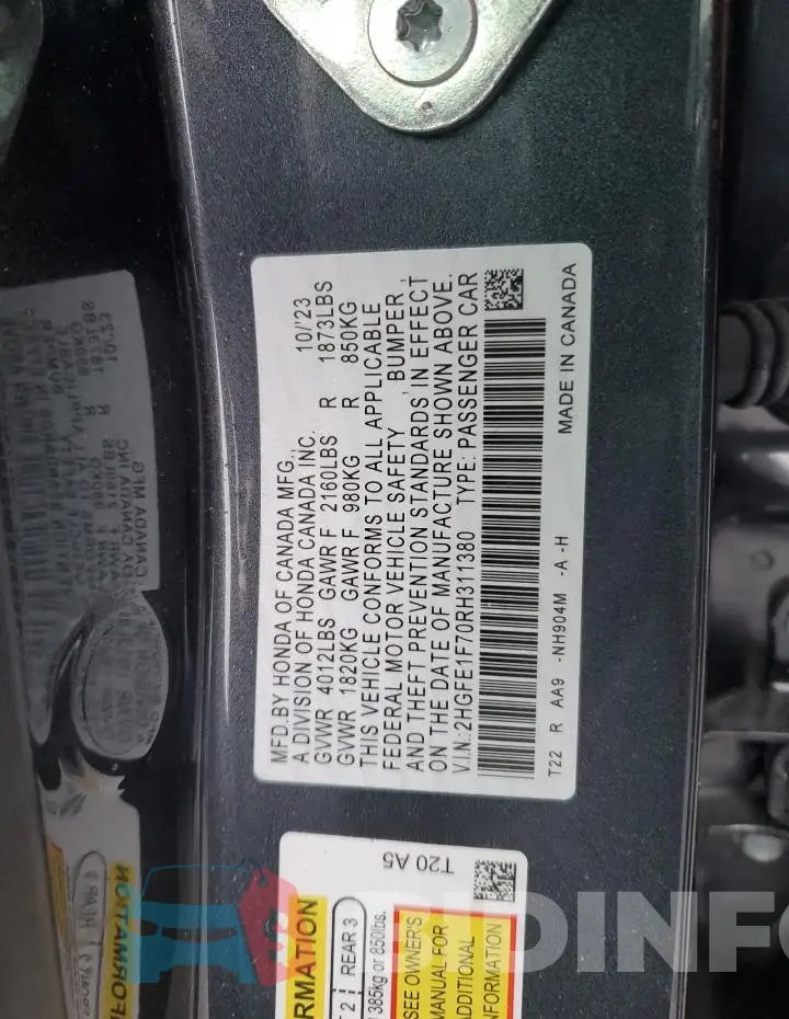 2HGFE1F70RH311380 Photo# 12