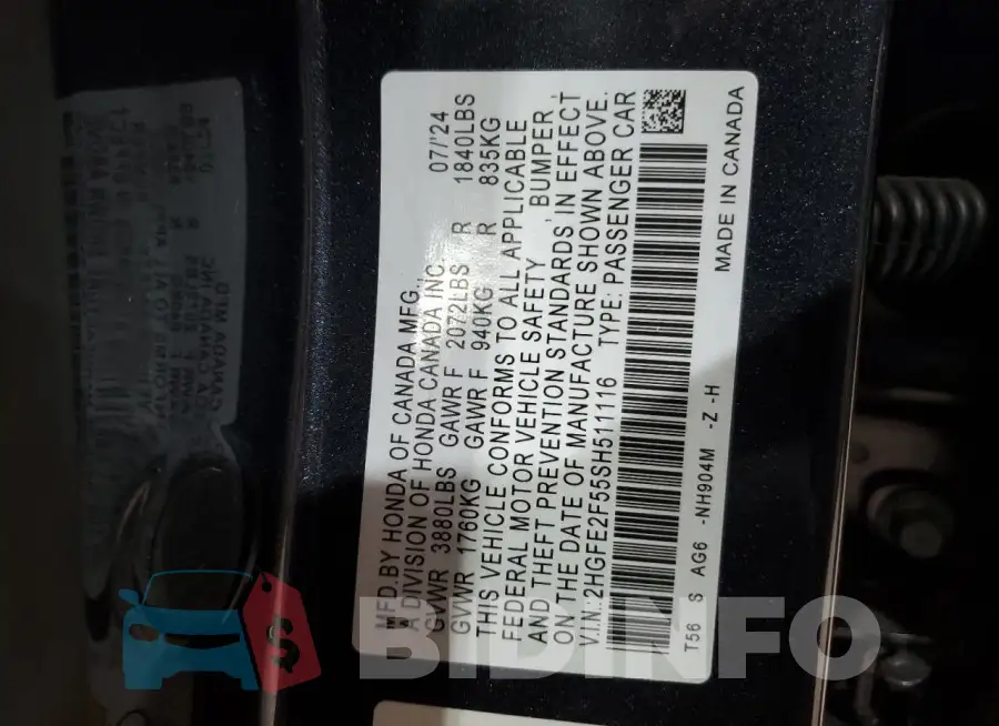 2HGFE2F55SH511116 Photo# 12