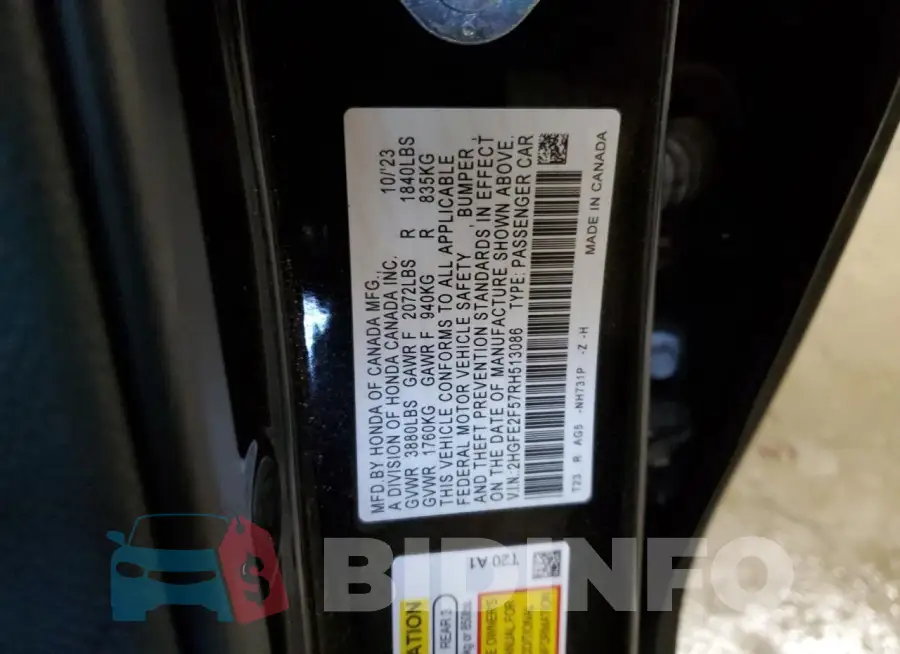 2HGFE2F57RH513086 Photo# 13